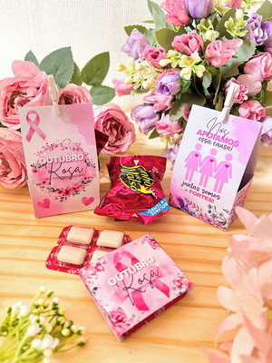 Porta bombom com bombom- outubro rosa