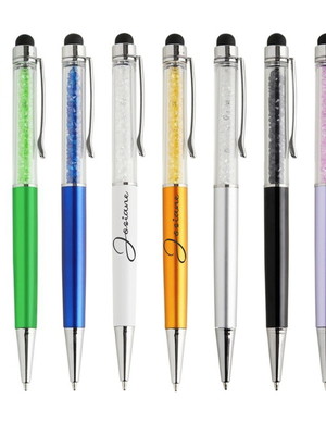 Caneta plástica touch com cristais personalizada