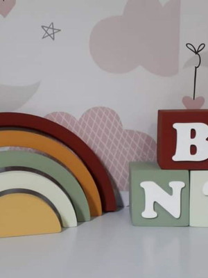 Kit 10 cubos com arco íris tons terra mdf