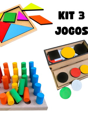3x jogos pinos de encaixe+ tangram + teste token pedagógicos