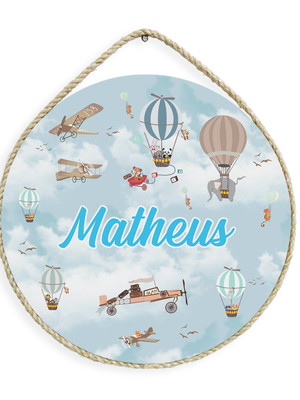 Porta maternidade safari balões aviões azul infantil - pm21
