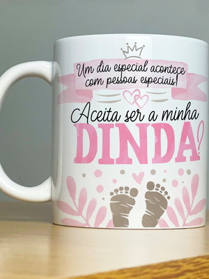 Caneca de porcelana convite dinda madrinha