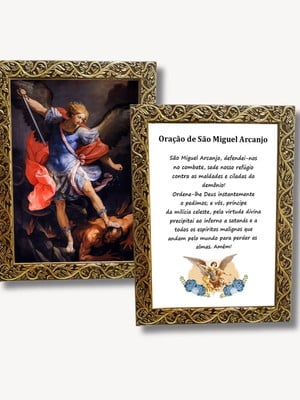 Kit 2 quadro oração de são miguel arcanjo moldura com vidro