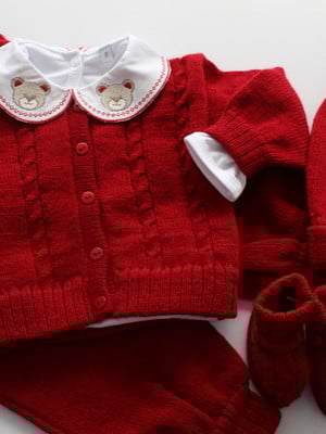 Casaco macacão menino tricot kit touca rn vermelho