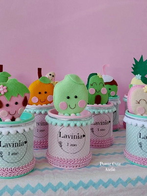 Cofrinhos luxo frutinhas decoração mesa festa frutas