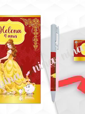 Bloquinho grande com caneta bela e a fera personalizada