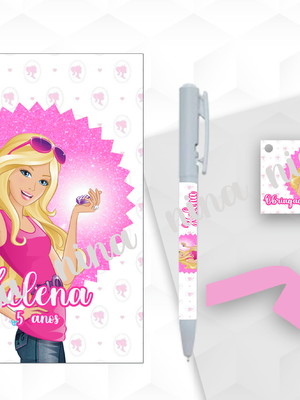 Bloquinho grande com caneta barbie personalizada