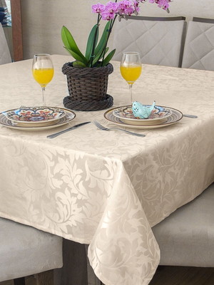 Toalha mesa sala jantar retangular jacquard pérola 6 lugares