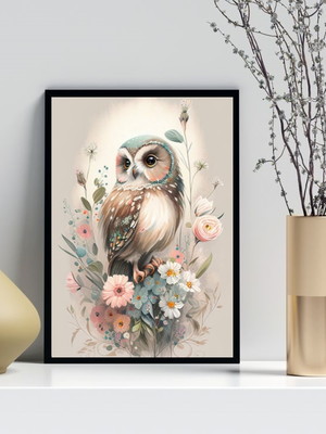 Quadro aquarela corujinha com flores