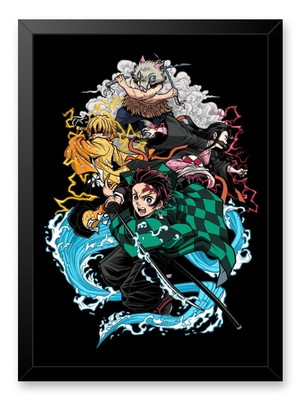 Poster demon slayer, quadro com moldura 33x24cm