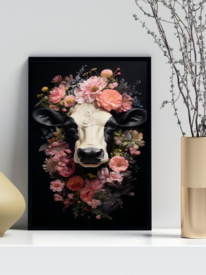 Quadro decorativo vaca com flores