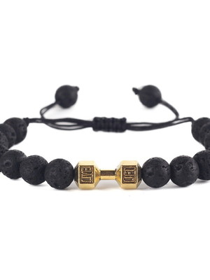 Pulseira bracelete fit pingente halter e pedra vulcanica 8mm