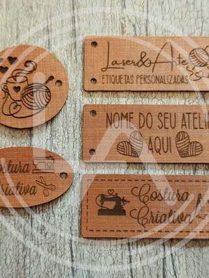 50 tags etiqueta em couro sintético 7x3 cm