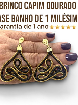 Brinco capim dourado - base com 1 milésimo de ouro
