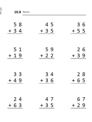 Exercícios de matemática - adição armada dezenas (pdf)
