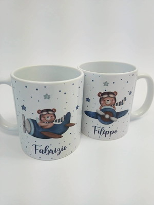 Urso aviador caneca lembrancinha maternidade