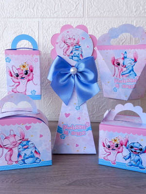 Kit 20 caixas stitch e angel pegue e monte