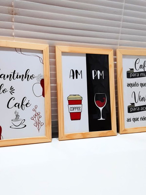 Kit 3 quadros para cantinho do café frases divertidas 23x33