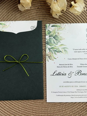 Convite de casamento envelope luva e papel markatto