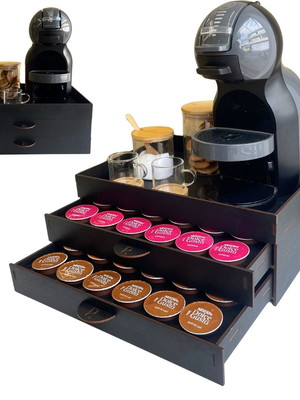 Bandeja decorativa dolce gusto preta 2 gavetas 48 capsulas