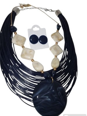 Colar pedra resinada marinho kit 3 pçs mulher elegante