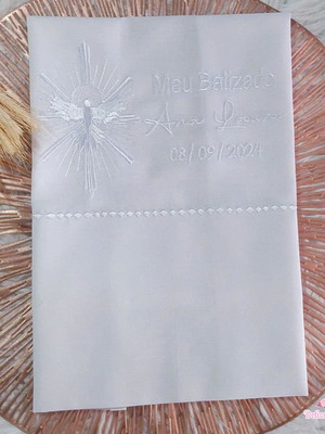 Toalha batizado divino espírito santo bordado branco