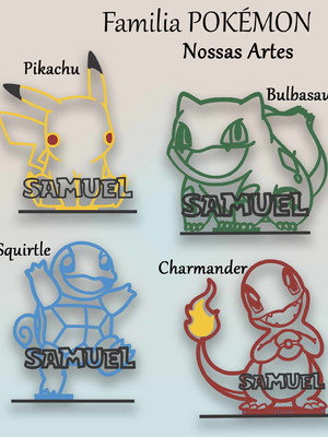 Kit 12 centro de mesa: família pokémon - enfeite de mdf