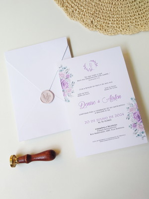 Convite de casamento floral lavanda