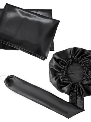 Kit 2 touca difusora +4 fronha 50x70 cetim anti frizz preto