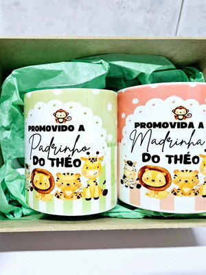 Convite para padrinhos de batismo caneca personalizada.
