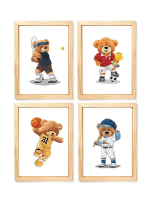 Kit quadro infantil urso esporte decorativo quarto menino