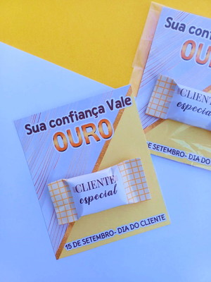 Cartão agradecimento clientes com bala personalizada