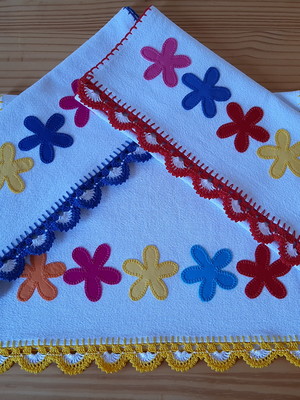 Panos de prato patchwork crochê kit 3 peças
