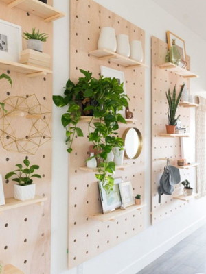 Painel pegboard em pinus 75cm x 75cm com acessórios