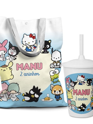 Kit sacolinha +copo tampa e canudo festa hello kitty