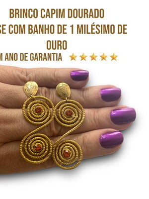 Brinco capim dourado - base com 1 milésimo de ouro
