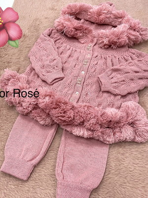 Conjuntos pompom- rosé = 3/6 meses