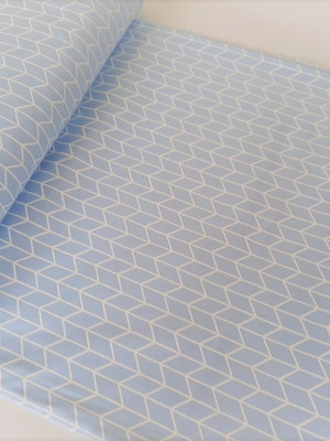 Tecido azul geométrico branco - tricoline 100% algodão