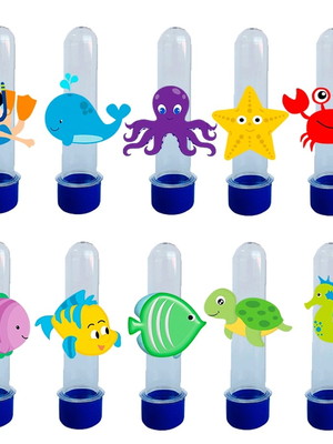 Kit 10 tubete com aplique fundo do mar