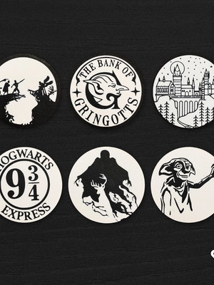 Porta copos | harry potter - kit 6 peças preto e branco