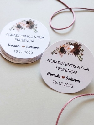 Tag agradecimento floral casamento marsala
