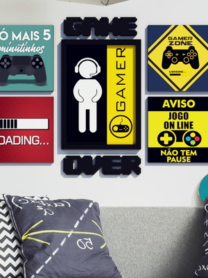 Conjunto quadros e letras gamer