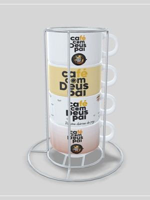 Kit com 4 xícaras com suporte - café com deus pai