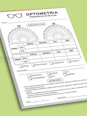 4 blocos de receituário para optometrista, ótica