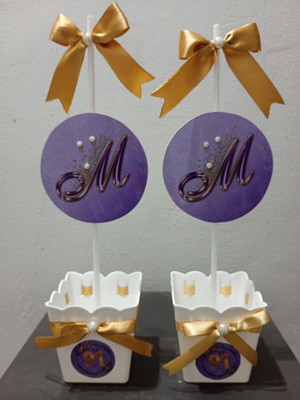 Centro de mesa cachepô com aplique e laço dourado 10 un.!!!