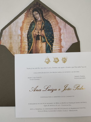 Convite casamento forrado verde nossa senhora de guadalupe
