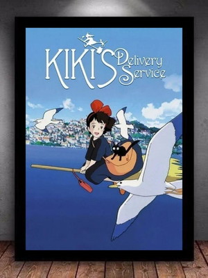 Quadro decorativo a4 o serviço de entregas da kiki com vidro