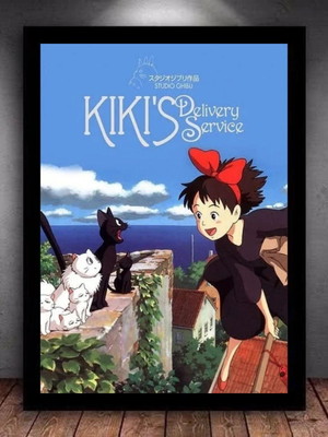 Quadro decorativo a4 o serviço de entregas da kiki com vidro