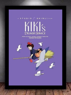 Quadro decorativo a4 o serviço de entregas da kiki com vidro