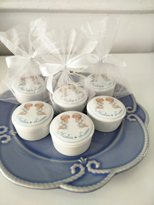 Porta joias porcelana personalizado com tampa batizado